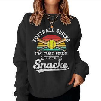Softball Sister Im Just Here For The Snacks Retro Softball Women Sweatshirt | Mazezy