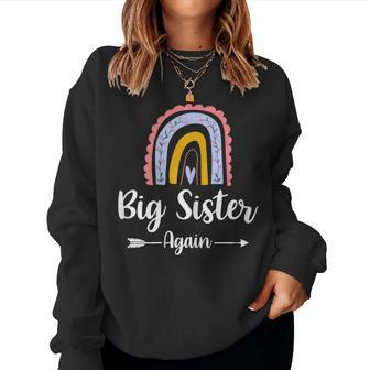 Soon To Be Big Sister Again Rainbow Graphic Pregnancy Reveal Women Sweatshirt | Mazezy