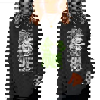 Squirrel Coffee Funny Coffee Drinking Squirrel Women Crewneck Graphic Sweatshirt | Seseable CA