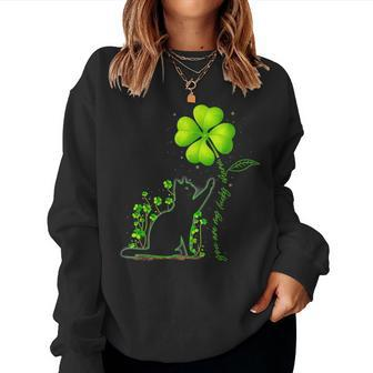 St Patricks Day Black Cat My Lucky Charm Shamrock Women Girl Women Crewneck Graphic Sweatshirt - Seseable