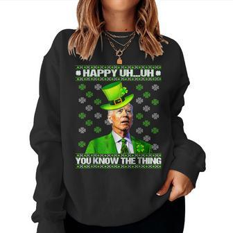 St Patricks Day Confused Joe Biden Easter Men Women Shamrock Women Crewneck Graphic Sweatshirt - Seseable