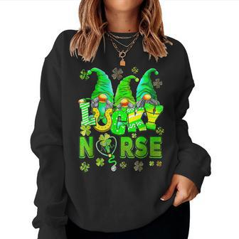 St Patricks Day Gnome Nurse Scrubs Top Nursing Lucky Women Crewneck Graphic Sweatshirt - Seseable