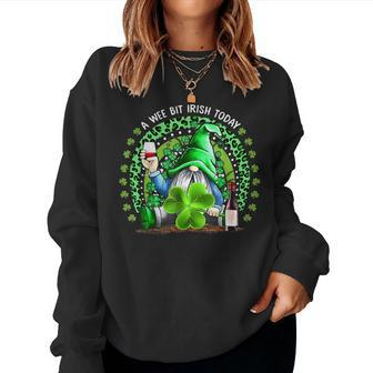 St Patricks Day Irish Gnome Drink Wine Shamrock Rainbow Women Crewneck Graphic Sweatshirt - Seseable