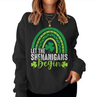 St Patricks Day Let The Shenanigans Begin Rainbow Women Crewneck Graphic Sweatshirt - Seseable