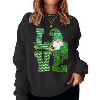 St Patricks Day Love Gnomes Shamrock Horseshoe Irish Gnome  Women Crewneck Graphic Sweatshirt