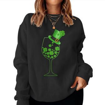 Womens St Patricks Day Wine Glass Lucky Irish Shamrock Women Sweatshirt | Mazezy