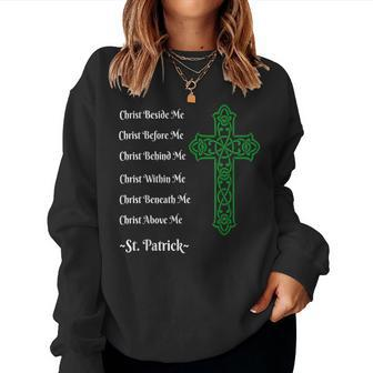 St Patricks Prayer Irish Green Christian Cross Women Sweatshirt | Mazezy