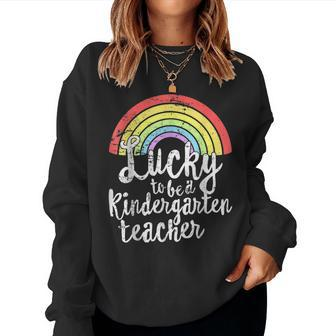 St Patricks Teacher Lucky To Be Kindergarten Teacher Women Crewneck Graphic Sweatshirt - Seseable