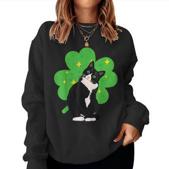 St Saint Patricks Day Tuxedo Cat Men Women Kids Costume Women Crewneck Graphic Sweatshirt - Seseable