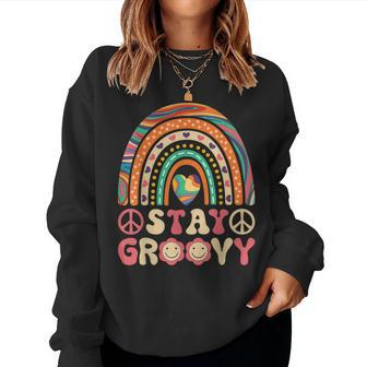 Stay Groovy 60S Outfit 70S Theme Costume Cute Rainbow Hippie Women Sweatshirt | Mazezy
