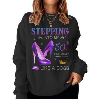 Stepping Into My 50Th Birthday Like A Boss Since 1971 Women Crewneck Graphic Sweatshirt - Seseable