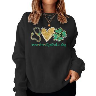 Stethoscope Love Shamrock Nurse St Patricks Day Women Sweatshirt | Mazezy