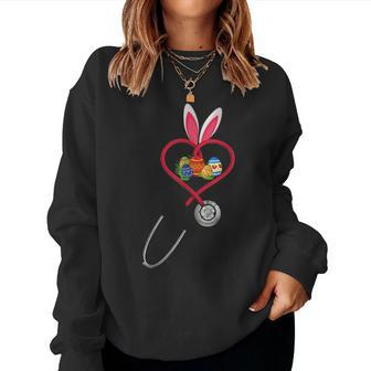 Stethoscope Nurse Easter Bunny Eggs Pascha Celebrate Rabbit Women Crewneck Graphic Sweatshirt - Seseable