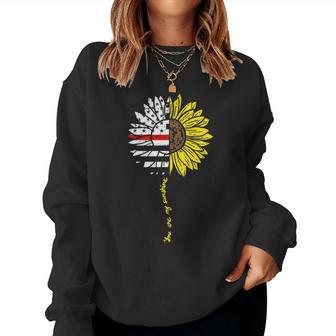 Sunflower Thin Red Line Us Flag Sunshine Firefighter Gift Women Crewneck Graphic Sweatshirt - Seseable