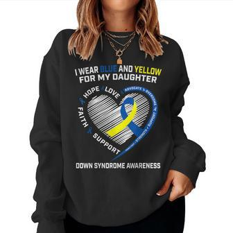 T21 Down Syndrome Awareness Products Dad Mom Daughter Heart Women Crewneck Graphic Sweatshirt - Seseable