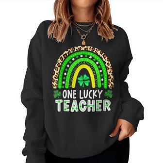 Teacher St Patricks Day Rainbow One Lucky Teacher Women Crewneck Graphic Sweatshirt - Seseable