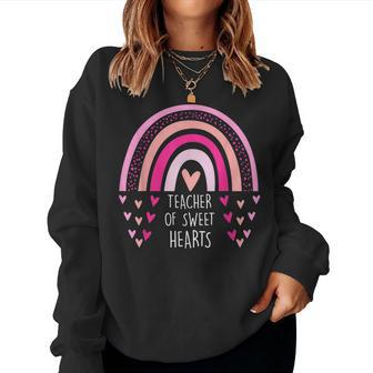 Teacher Sweet Hearts Rainbow Pre-K Teacher Valentines Day Women Crewneck Graphic Sweatshirt - Seseable