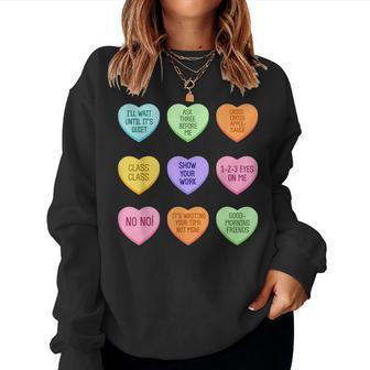 Teacher Valentines Day Funny Conversation Hearts School Women Crewneck Graphic Sweatshirt - Thegiftio UK