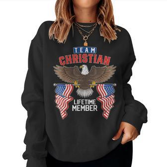 Team Christian Lifetime Member Us Flag Women Crewneck Graphic Sweatshirt - Seseable