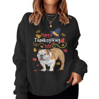 Thanksgiving For Dog Mom Dad English Bulldog Women Sweatshirt | Mazezy