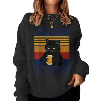 Thats What I Do I Drink Beer I Hate People Black Cat Funny Women Crewneck Graphic Sweatshirt - Seseable
