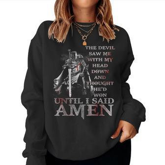 The Devil Saw Me With My Head Down Thought Hed Won Jesus Women Crewneck Graphic Sweatshirt - Seseable