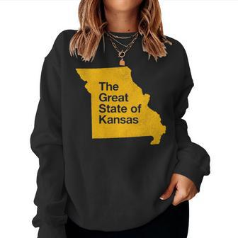 The Great State Of Kansas Missouri Map Women Crewneck Graphic Sweatshirt - Seseable