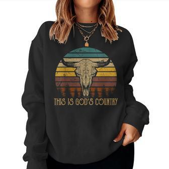 This Is Gods Music Country Outfit Bull Skulls Western Howdy Women Crewneck Graphic Sweatshirt - Seseable