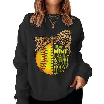 This Mimi Loves Her Softball Girl Mothers Day Leopard Women Crewneck Graphic Sweatshirt - Seseable