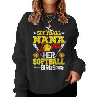 This Softball Nana Loves Her Softball Girls Matching Family Women Crewneck Graphic Sweatshirt - Seseable