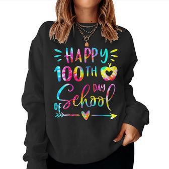 Tie Dye Happy 100Th Day Of School Teacher Student 100 Days V7 Women Crewneck Graphic Sweatshirt - Thegiftio UK