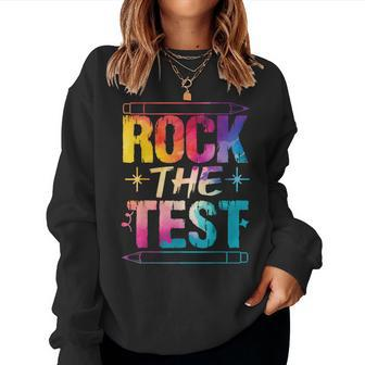Tie Dye Rock The Test Happy Testing Day Teacher Appreciation Women Crewneck Graphic Sweatshirt - Thegiftio UK