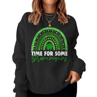 Time For Some Shenanigans Rainbow Clover St Patricks Day Women Crewneck Graphic Sweatshirt - Seseable