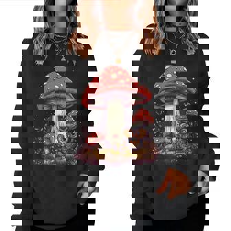 Tiny And Happy Owl Under The Mushrooms Women Sweatshirt | Mazezy