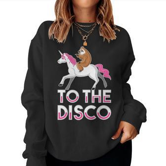 To The Disco Funny Sloth And Unicorn Women Crewneck Graphic Sweatshirt - Seseable
