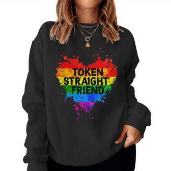 Token Straight Friend Rainbow Colors Heart Gay Pride Lgbtq Women Crewneck Graphic Sweatshirt - Thegiftio UK