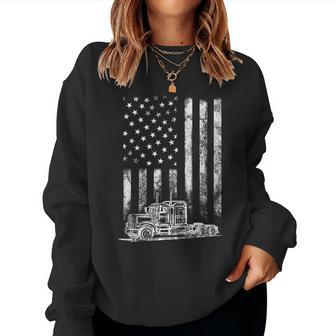 Truck Driver American Flag Trucker Vintage Men Women Gift Women Crewneck Graphic Sweatshirt - Seseable