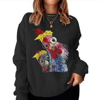 Two Chicken With Bandana Headband And Glasses Cute Women Crewneck Graphic Sweatshirt - Seseable