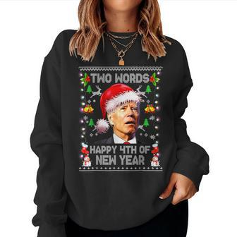 Two Words Happy 4Th Of New Year Joe Biden Christmas Sweater Women Sweatshirt | Mazezy