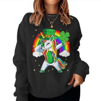 Unicorn Happy St Patricks Day Irish Rainbow Shamrock Kids Women Sweatshirt | Mazezy