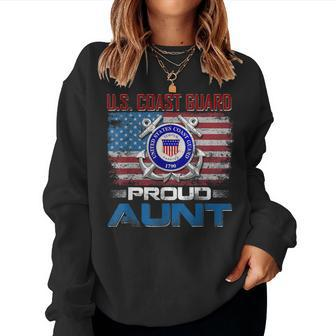 US Coast Guard Proud Aunt With American Flag Gift Women Crewneck Graphic Sweatshirt - Seseable