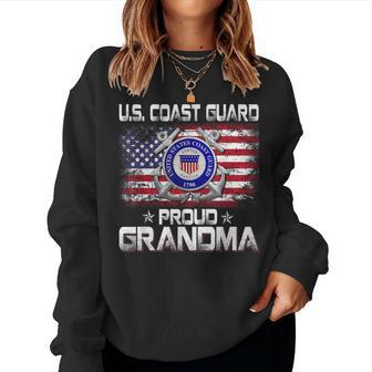 US Coast Guard Proud Grandma With American Flag Gifts Women Crewneck Graphic Sweatshirt - Seseable