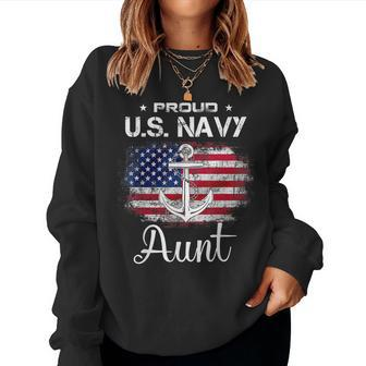 Us Na Vy Proud Aunt - Proud Us Na Vy Aunt For Veteran Day Women Crewneck Graphic Sweatshirt - Seseable