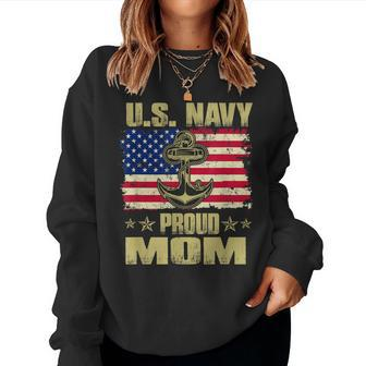 Us Navy Proud Mom With American Flag 4Th Of July Veteran Day Women Crewneck Graphic Sweatshirt - Thegiftio UK