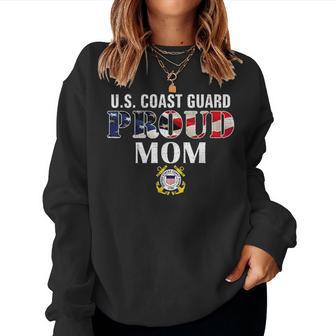 Us Proud Coast Guard Mom With American Flag Gift For Veteran Women Crewneck Graphic Sweatshirt - Seseable