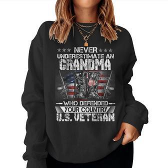 Us Veteran Grandma Veterans Day Us Patriot Patriotic Women Crewneck Graphic Sweatshirt - Seseable