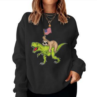 Usa Flag America Dinosaur Sloth Usa 4Th Of July Women Crewneck Graphic Sweatshirt - Thegiftio UK