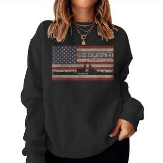 Uss California Cgn-36 Guided Missile Cruiser Usa Flag Women Crewneck Graphic Sweatshirt - Seseable