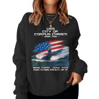 Uss City Of Corpus Christi Ssn-705 American Flag Submarine Women Crewneck Graphic Sweatshirt - Seseable