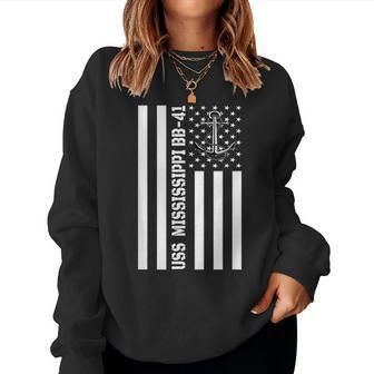 Uss Mississippi Bb-41 Battleship Warship Veterans Day Father Women Crewneck Graphic Sweatshirt - Seseable